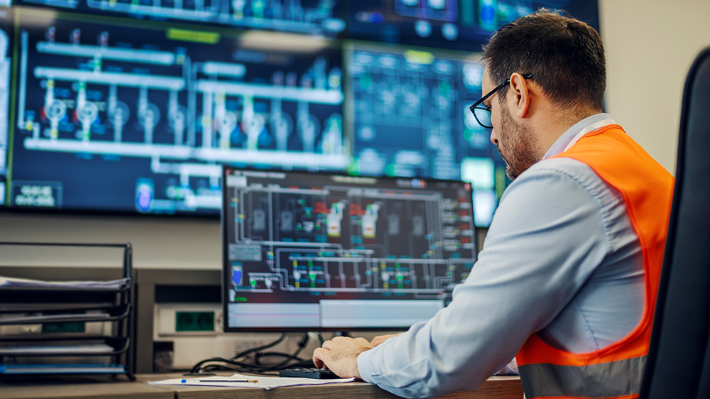 Man working on cyber security